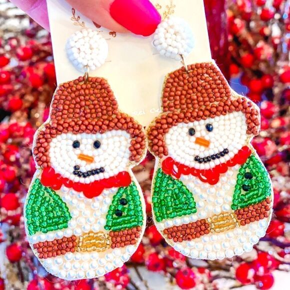 Snowman Beaded Earrings - Picture 2 of 3